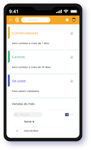 Tela do dashboard do Clientar CRM em sua versão mobile